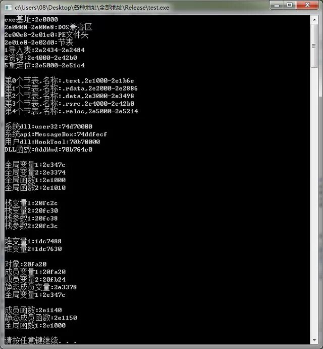 进程各种地址打印